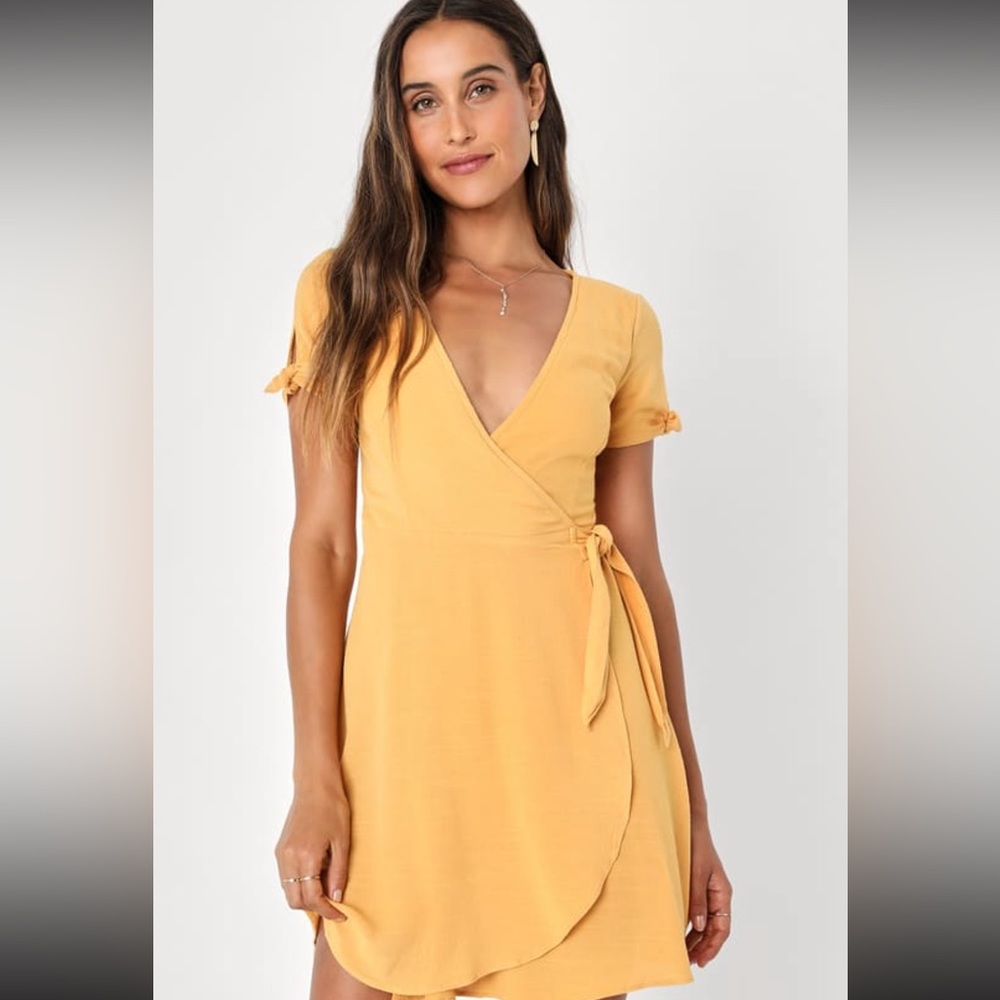 Lulu’s Golden Yellow Wrap Dress, tags on, NEVER WORN